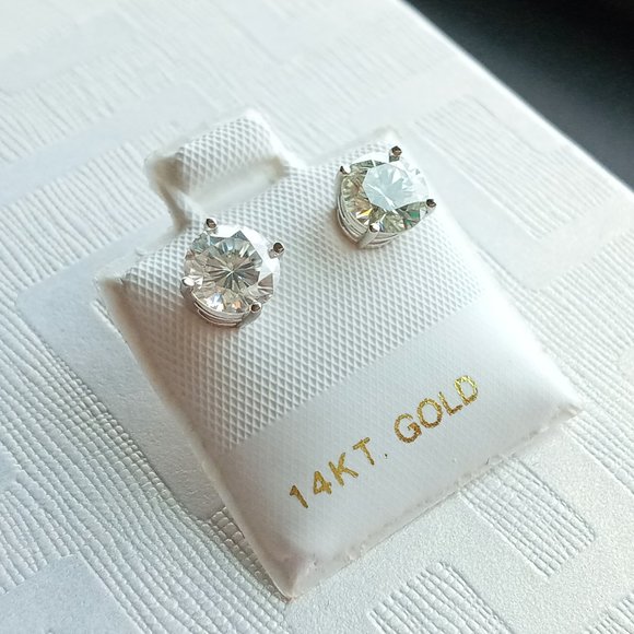 Certified 14K White Gold Colorless Moissanite 1.42ct Post Stud Earrings - Picture 2 of 12